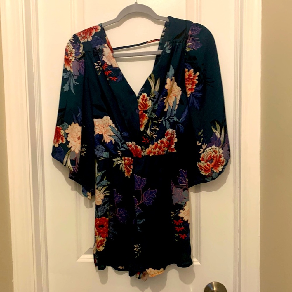 Dark green floral romper